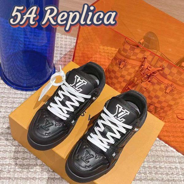 Replica Louis Vuitton Unisex LV Trainer Sneaker Black Monogram-Embossed Grained Calf Leather 5
