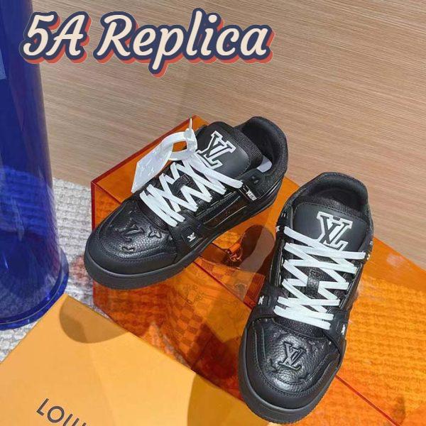 Replica Louis Vuitton Unisex LV Trainer Sneaker Black Monogram-Embossed Grained Calf Leather 6
