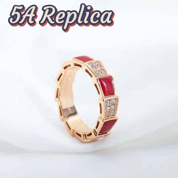 Replica Bvlgari Women Serpenti Viper Band Ring in 18 KT Rose Gold-Red 4