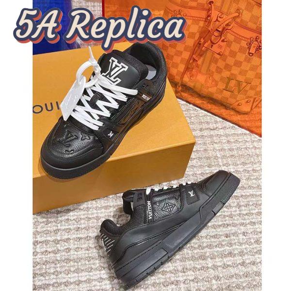 Replica Louis Vuitton Unisex LV Trainer Sneaker Black Monogram-Embossed Grained Calf Leather 7