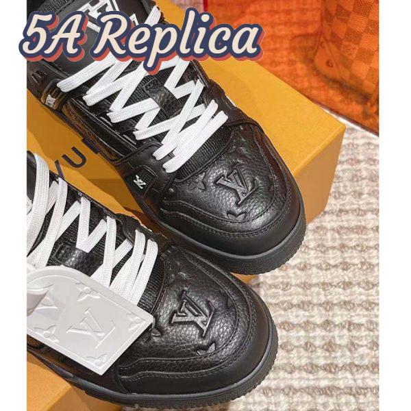 Replica Louis Vuitton Unisex LV Trainer Sneaker Black Monogram-Embossed Grained Calf Leather 10