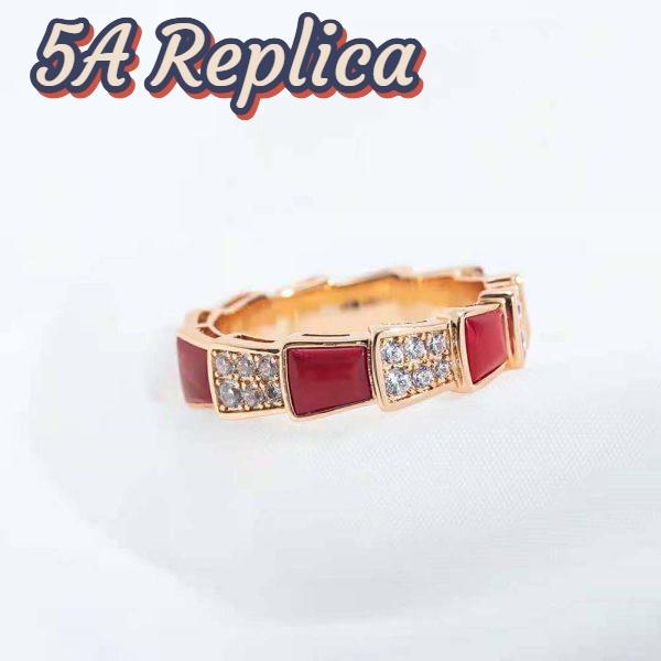 Replica Bvlgari Women Serpenti Viper Band Ring in 18 KT Rose Gold-Red 6