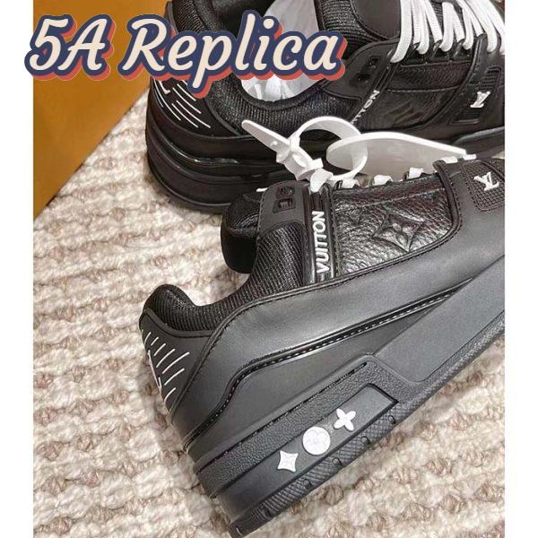 Replica Louis Vuitton Unisex LV Trainer Sneaker Black Monogram-Embossed Grained Calf Leather 12