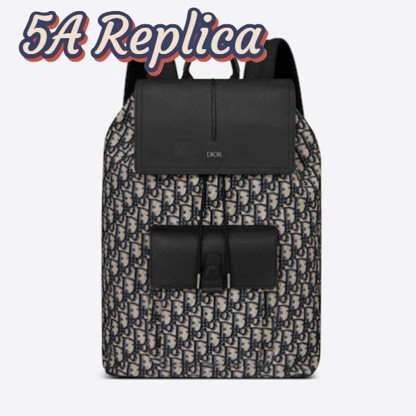 Replica Dior Unisex CD Motion Backpack Beige Black Oblique Jacquard Black Grained Calfskin