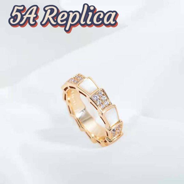 Replica Bvlgari Women Serpenti Viper Band Ring in 18 KT Rose Gold-White 5