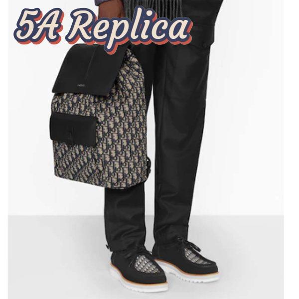 Replica Dior Unisex CD Motion Backpack Beige Black Oblique Jacquard Black Grained Calfskin 16