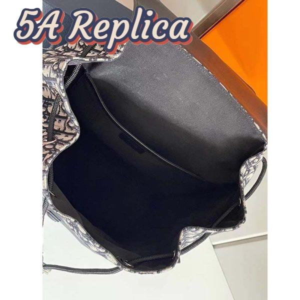 Replica Dior Unisex CD Motion Backpack Beige Black Oblique Jacquard Black Grained Calfskin 18