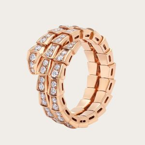 Replica Bvlgari Women Serpenti Viper Two-coil 18 KT Rose Gold Ring 2