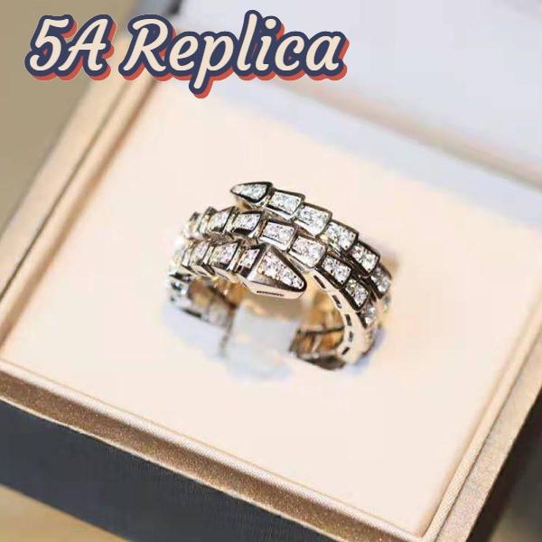 Replica Bvlgari Women Serpenti Viper Two-coil 18 KT White Gold Ring 3