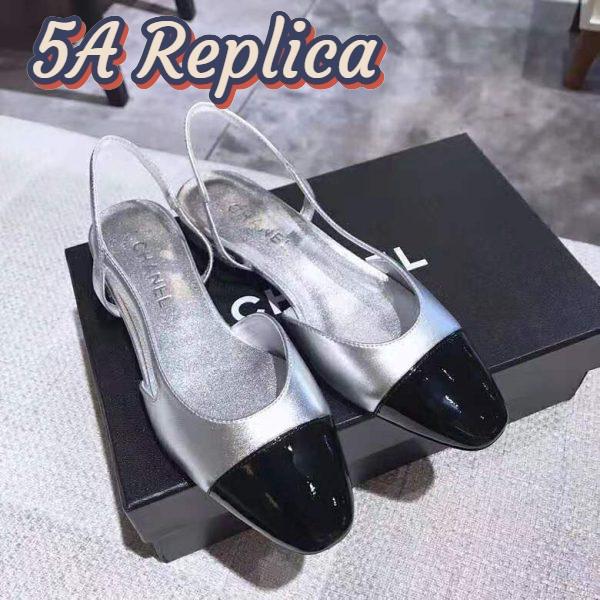 Replica Chanel Women Slingbacks in Metallic Lambskin & Satin-Silver 5