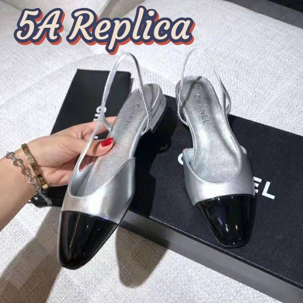 Replica Chanel Women Slingbacks in Metallic Lambskin & Satin-Silver 6
