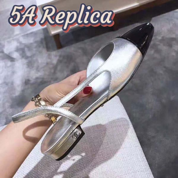 Replica Chanel Women Slingbacks in Metallic Lambskin & Satin-Silver 8