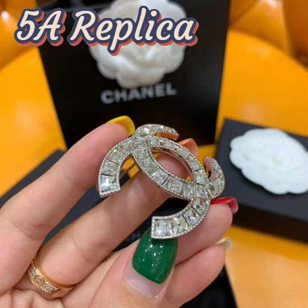 Replica Chanel Women Brooch in Metal & Diamantés-White 7