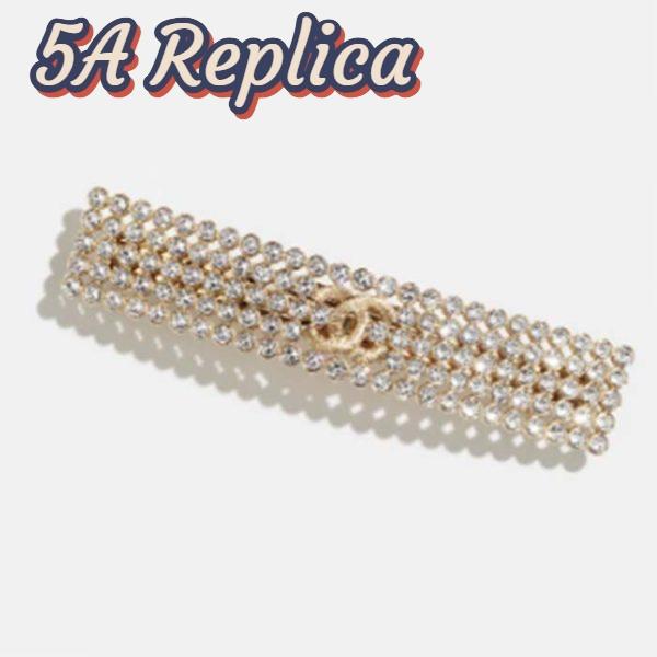 Replica Chanel Women CC Hair Clip Metal Strass Gold Crystal 2