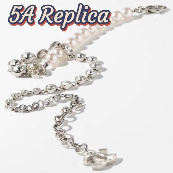 Replica Chanel Women CC Necklace Metal Glass Pearls Strass Silver Pearly White Crystal 3