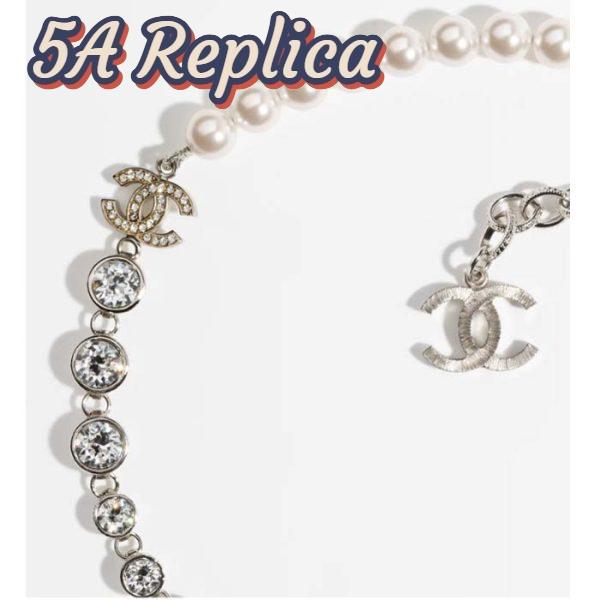 Replica Chanel Women CC Necklace Metal Glass Pearls Strass Silver Pearly White Crystal 4