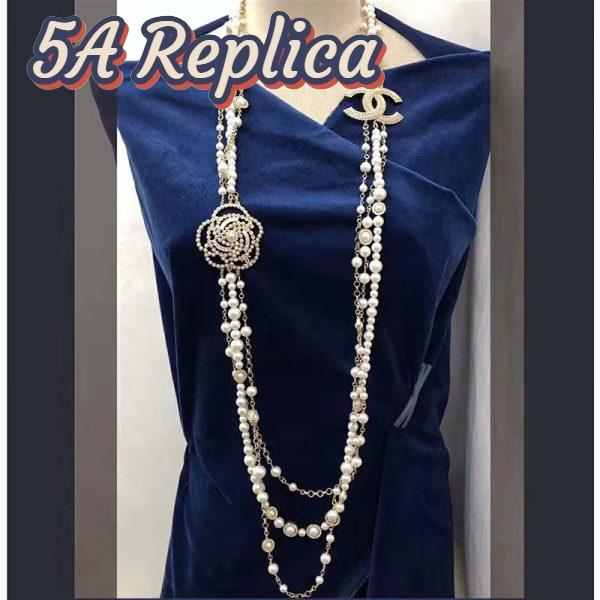 Replica Chanel Women Long Necklace in Metal Glass Pearls & Diamantés-White 3