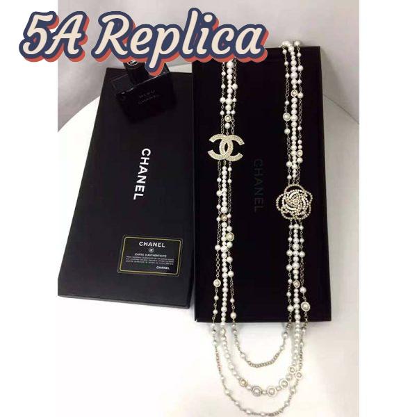 Replica Chanel Women Long Necklace in Metal Glass Pearls & Diamantés-White 4