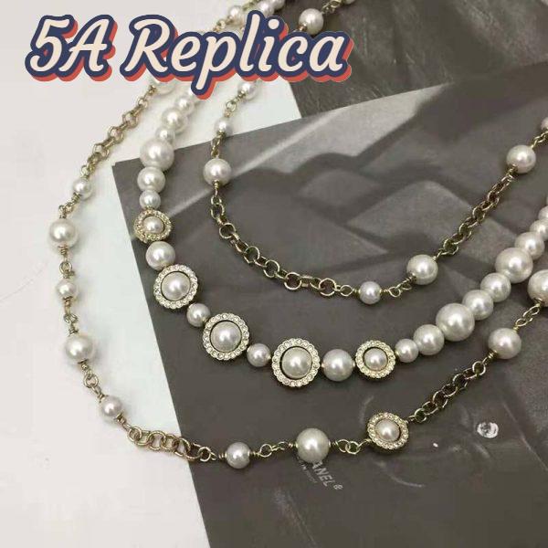 Replica Chanel Women Long Necklace in Metal Glass Pearls & Diamantés-White 9