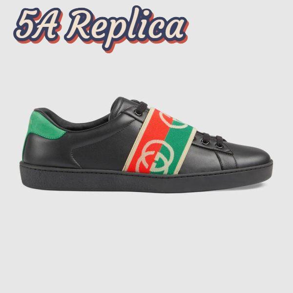 Replica Gucci GG Unisex Ace Sneaker with Elastic Web Interlocking G Black Leather 2