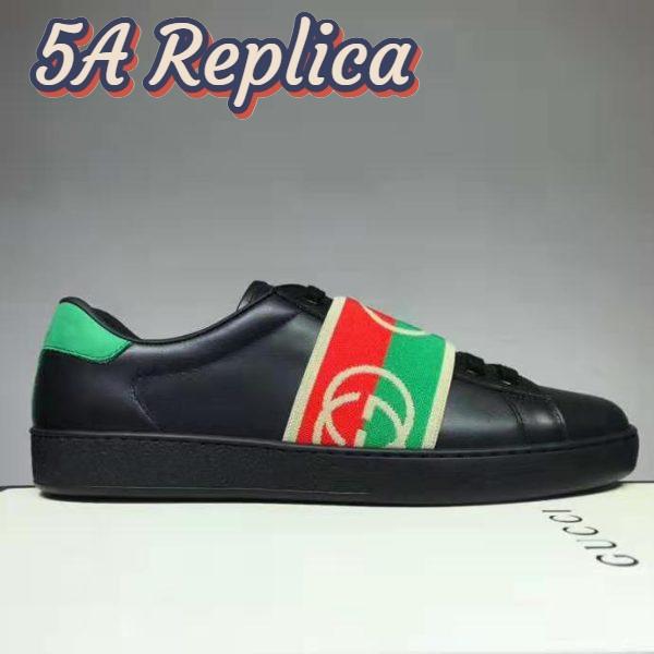 Replica Gucci GG Unisex Ace Sneaker with Elastic Web Interlocking G Black Leather 3