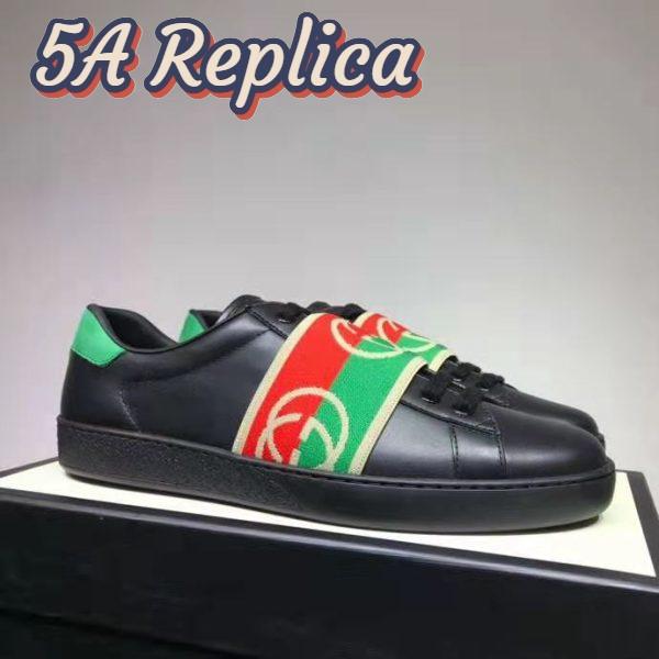 Replica Gucci GG Unisex Ace Sneaker with Elastic Web Interlocking G Black Leather 5
