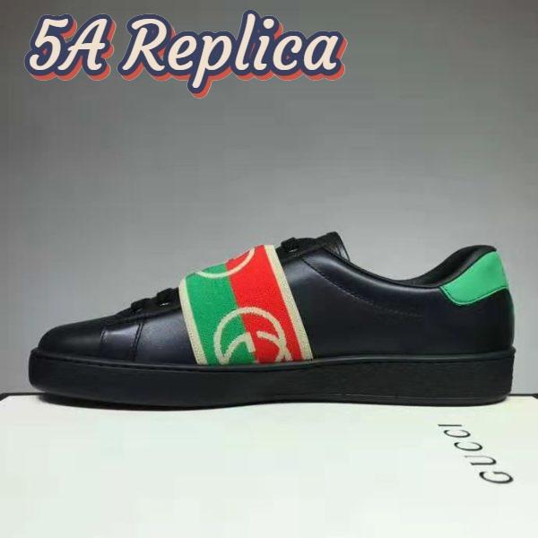 Replica Gucci GG Unisex Ace Sneaker with Elastic Web Interlocking G Black Leather 6