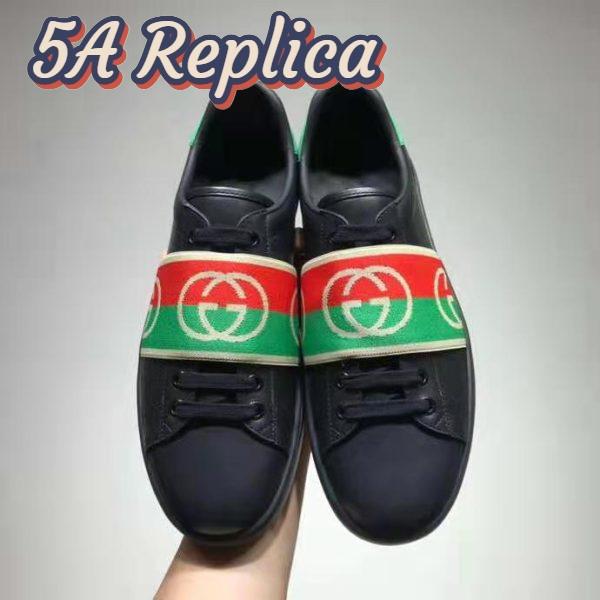 Replica Gucci GG Unisex Ace Sneaker with Elastic Web Interlocking G Black Leather 8