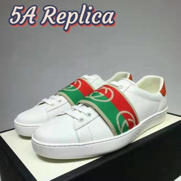 Replica Gucci GG Unisex Ace Sneaker with Elastic Web Interlocking G White Leather 4