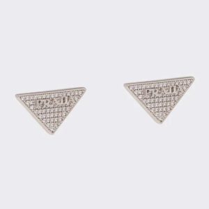 Replica Prada Women Crystal Logo Jewels Zirconia Earrings-Silver