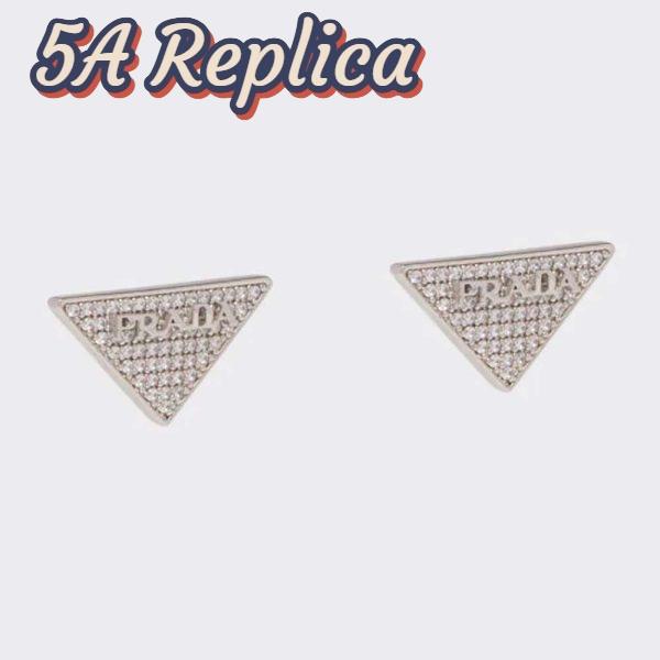 Replica Prada Women Crystal Logo Jewels Zirconia Earrings-Silver