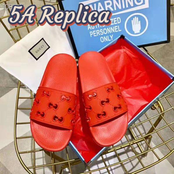 Replica Gucci Men’s Rubber GG Slide Sandal-Red 6