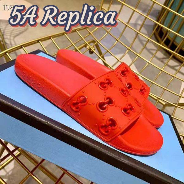 Replica Gucci Men’s Rubber GG Slide Sandal-Red 7