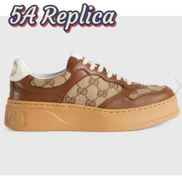 Replica Gucci Unisex Ace Sneaker Beige Ebony Orignal GG Canvas Lace-Up Rubber Flat