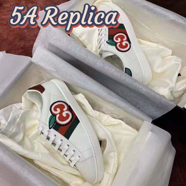 Replica Gucci Unisex Ace Sneaker with GG Apple in White Leather 2 cm Heel 10