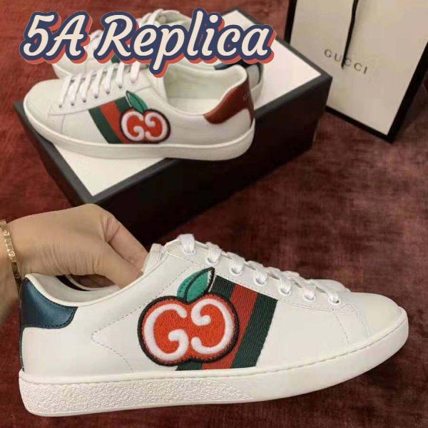 Replica Gucci Unisex Ace Sneaker with GG Apple in White Leather 2 cm Heel 12
