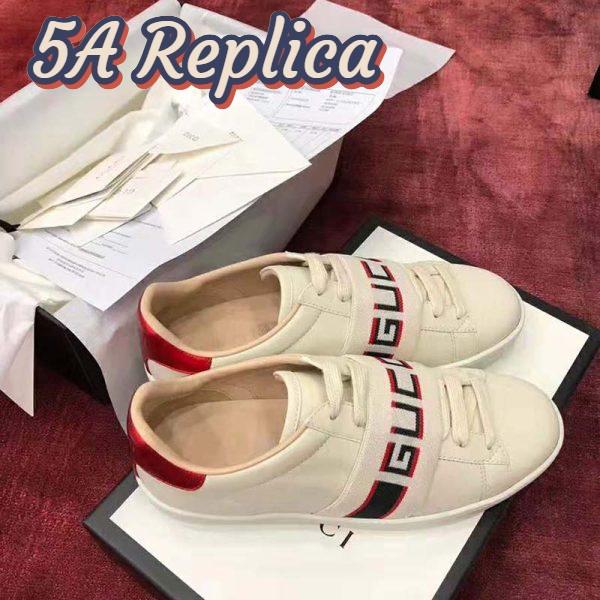 Replica Gucci Unisex Ace Sneaker with Gucci Stripe in White Leather Rubber Sole 5