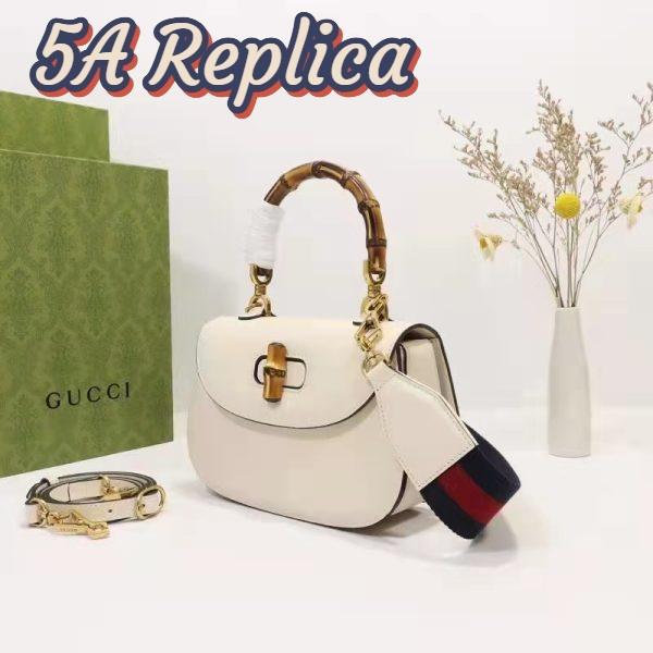 Replica Gucci Women GG Small Top Handle Bag Bamboo White Leather 4