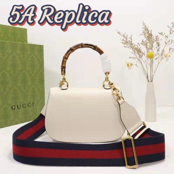 Replica Gucci Women GG Small Top Handle Bag Bamboo White Leather 5