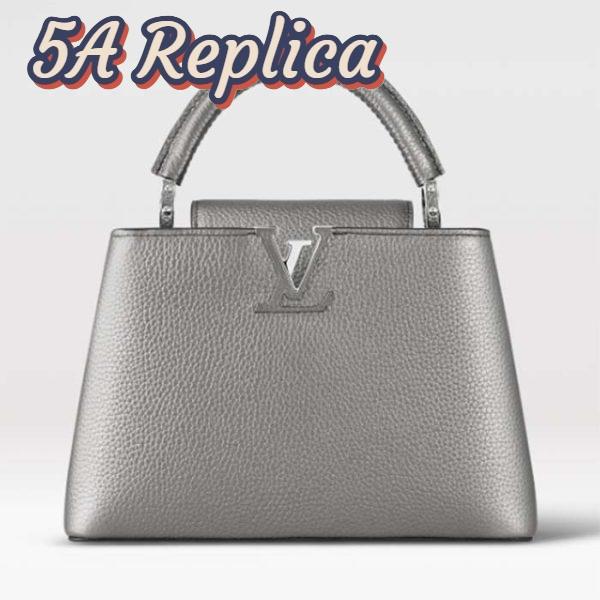Replica Louis Vuitton LV Women Capucines BB Handbag Etain Metallic Gray Taurillon Leather