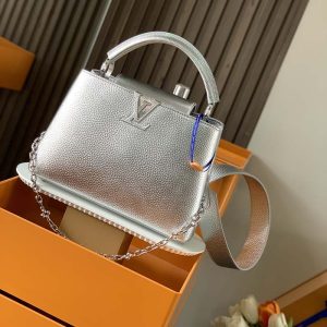 Replica Louis Vuitton LV Women Capucines BB Handbag Etain Metallic Gray Taurillon Leather 2