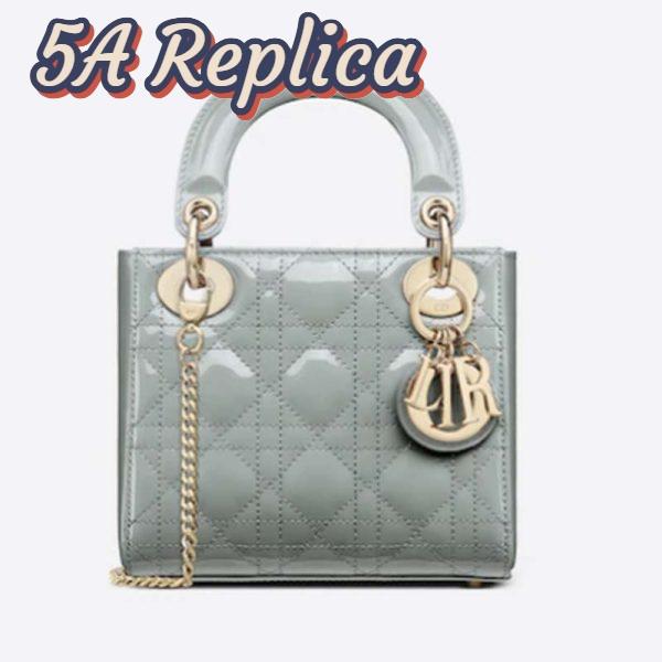 Replica Dior Women CD Mini Lady Dior Bag Gray Patent Cannage Calfskin 2