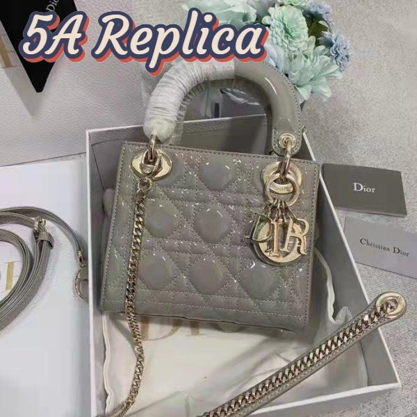 Replica Dior Women CD Mini Lady Dior Bag Gray Patent Cannage Calfskin 3