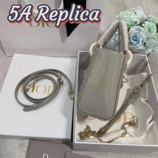 Replica Dior Women CD Mini Lady Dior Bag Gray Patent Cannage Calfskin 5
