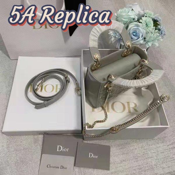 Replica Dior Women CD Mini Lady Dior Bag Gray Patent Cannage Calfskin 6