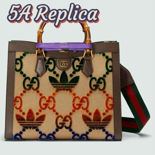 Replica Gucci Unisex Adidas x Gucci Diana Medium Tote Bag Multicolor Velvet GG Trefoil Canvas