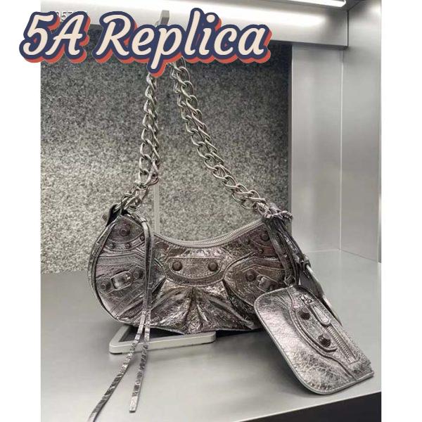Replica Balenciaga Women BB Le Cagole XS Shoulder Bag Silver Metallized Arena Lambskin 5