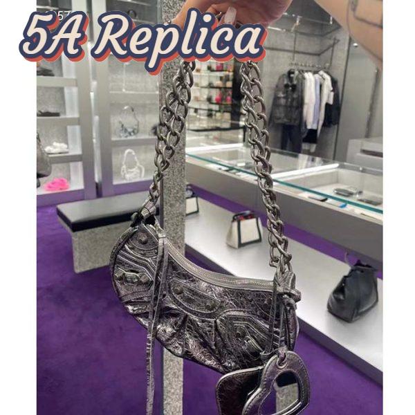 Replica Balenciaga Women BB Le Cagole XS Shoulder Bag Silver Metallized Arena Lambskin 6