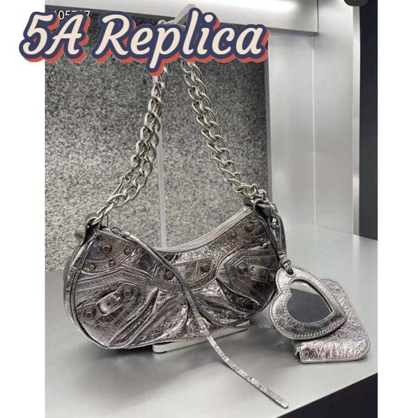 Replica Balenciaga Women BB Le Cagole XS Shoulder Bag Silver Metallized Arena Lambskin 7