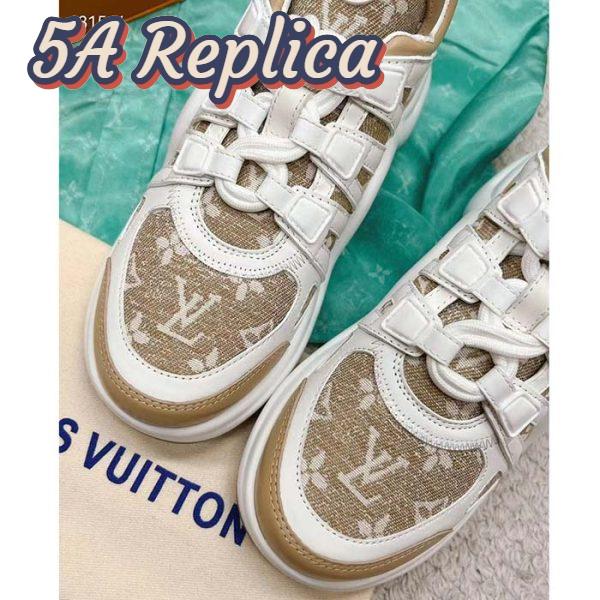 Replica Louis Vuitton Women LV Archlight Sneaker Beige Monogram Denim Oversized Rubber Outsole 8
